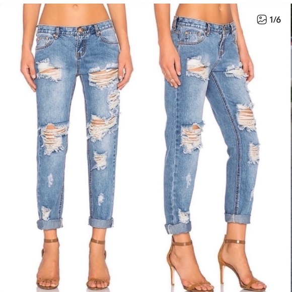 One Teaspoon Denim - One Teaspoon Light Blue Distressed Boyfriend Jeans